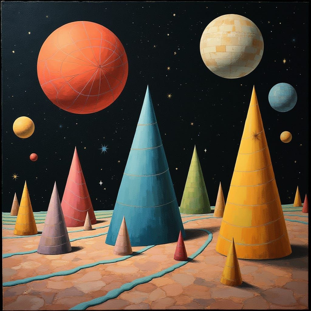 Surreal Spheres and Cones in Escher Style