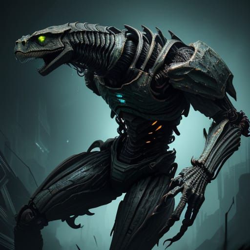 Dark Sci-Fi Creature in Muted, Bioluminescent Hues