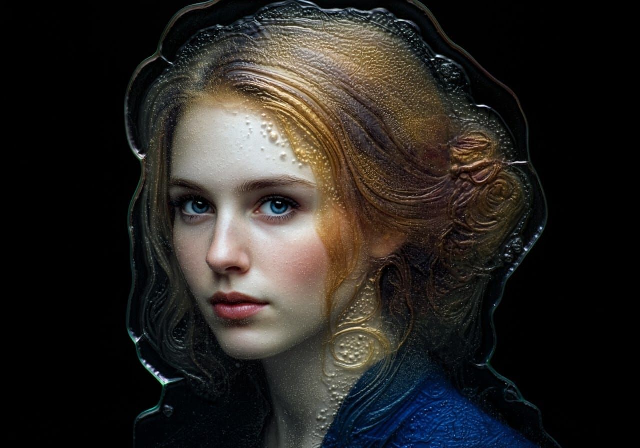 Surreal Dimensional Portrait in Glass Print Style