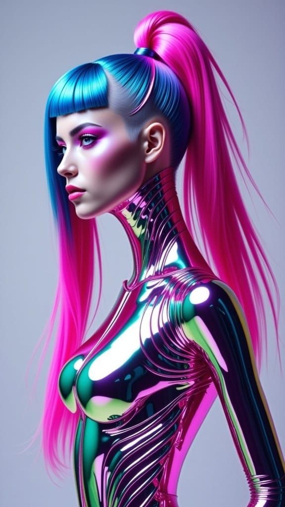 Futuristic Hair with Neon and Metallic Accents