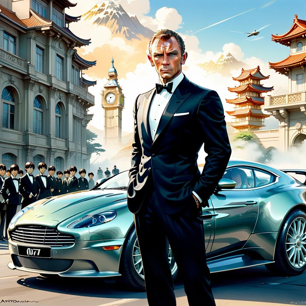 Anime James Bond in Art Nouveau Style
