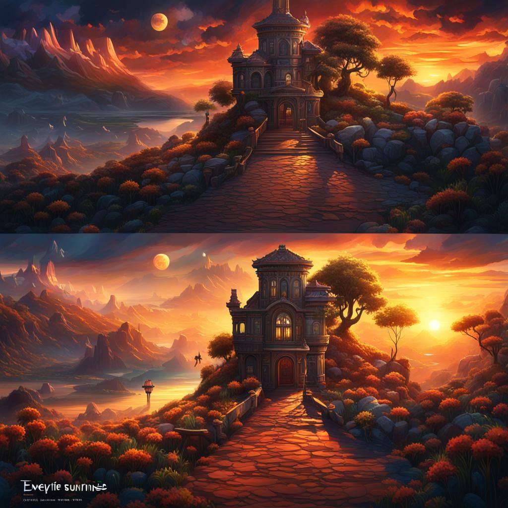 Life Cycle: Sunrise and Sunset in Detailed Painting