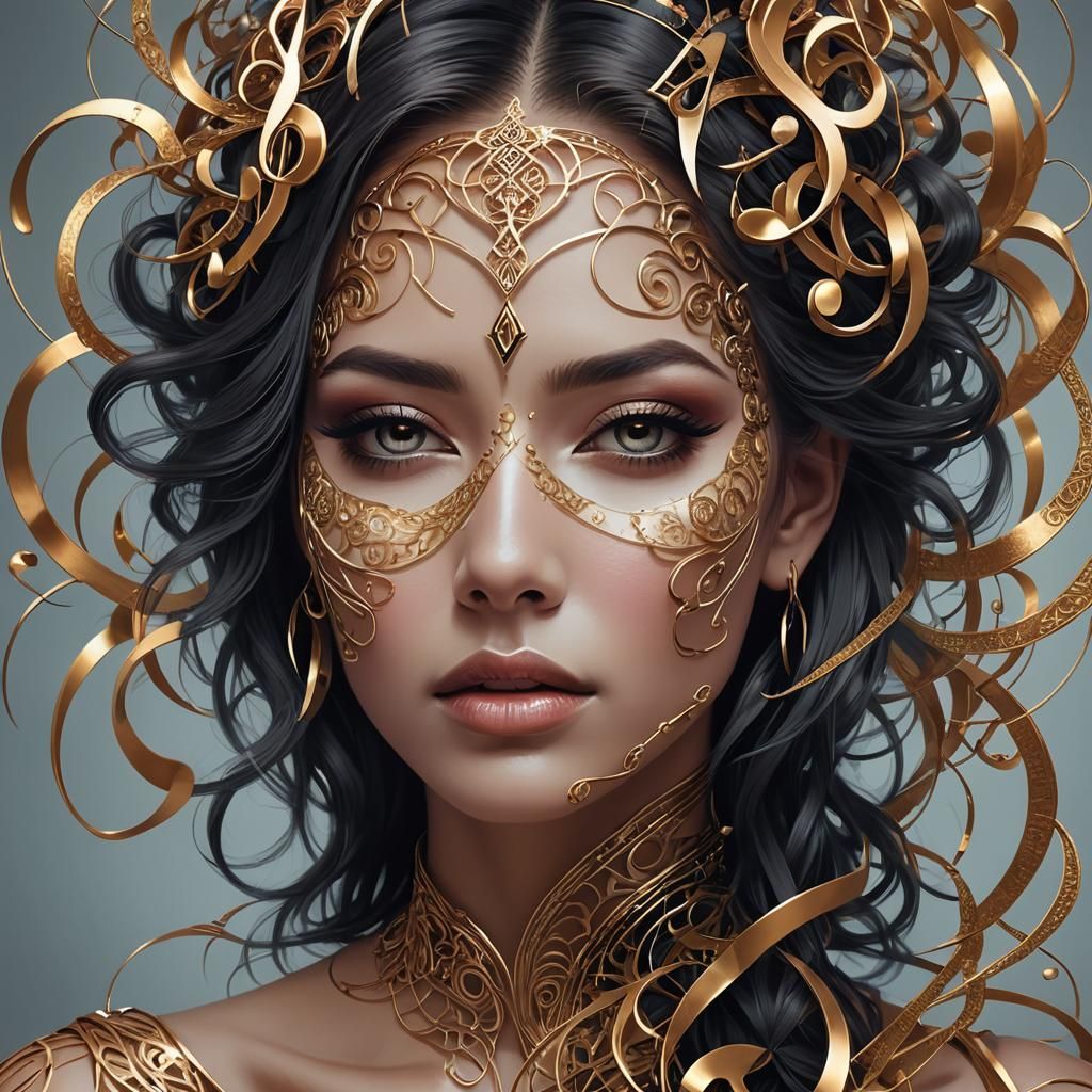 Intricate Music Note Portrait in Digital Art Style