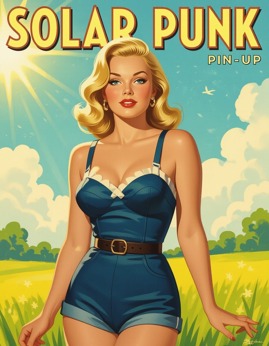 Solarpunk Pin-Up Girl in Classic Style