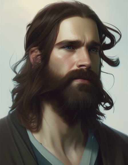 Detailed Portrait of Young Man with Scar in Art Nouveau Styl...