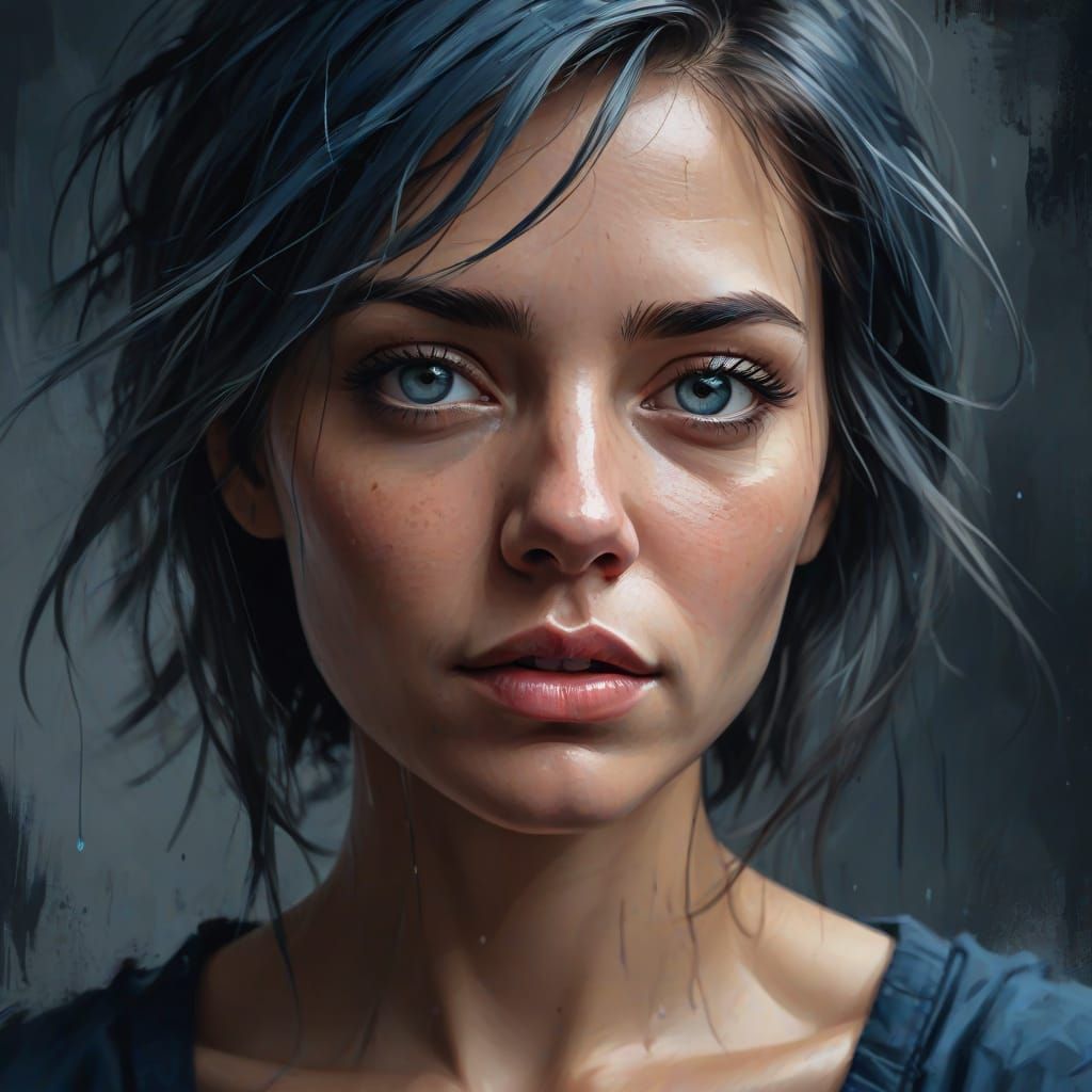 Moody Portrait in Dark Blues and Grays