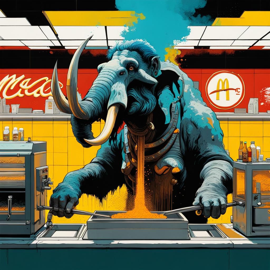 Mastodon working the Fryer at McDonalds