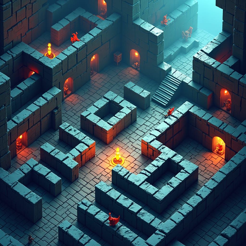 Isometric Pixel Maze in Dreamlike Fantasy Realm