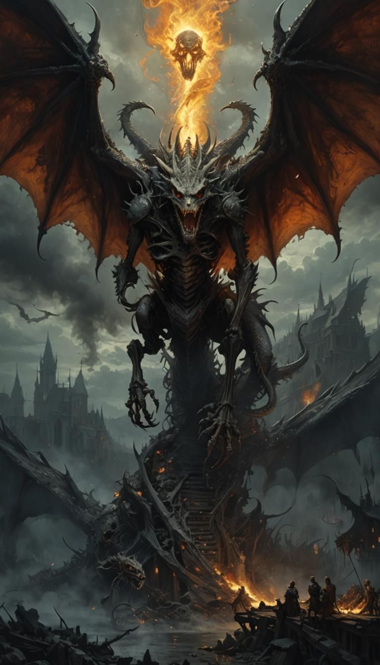 Dragon Skeleton in a Dark, Detailed Fantasy Scene