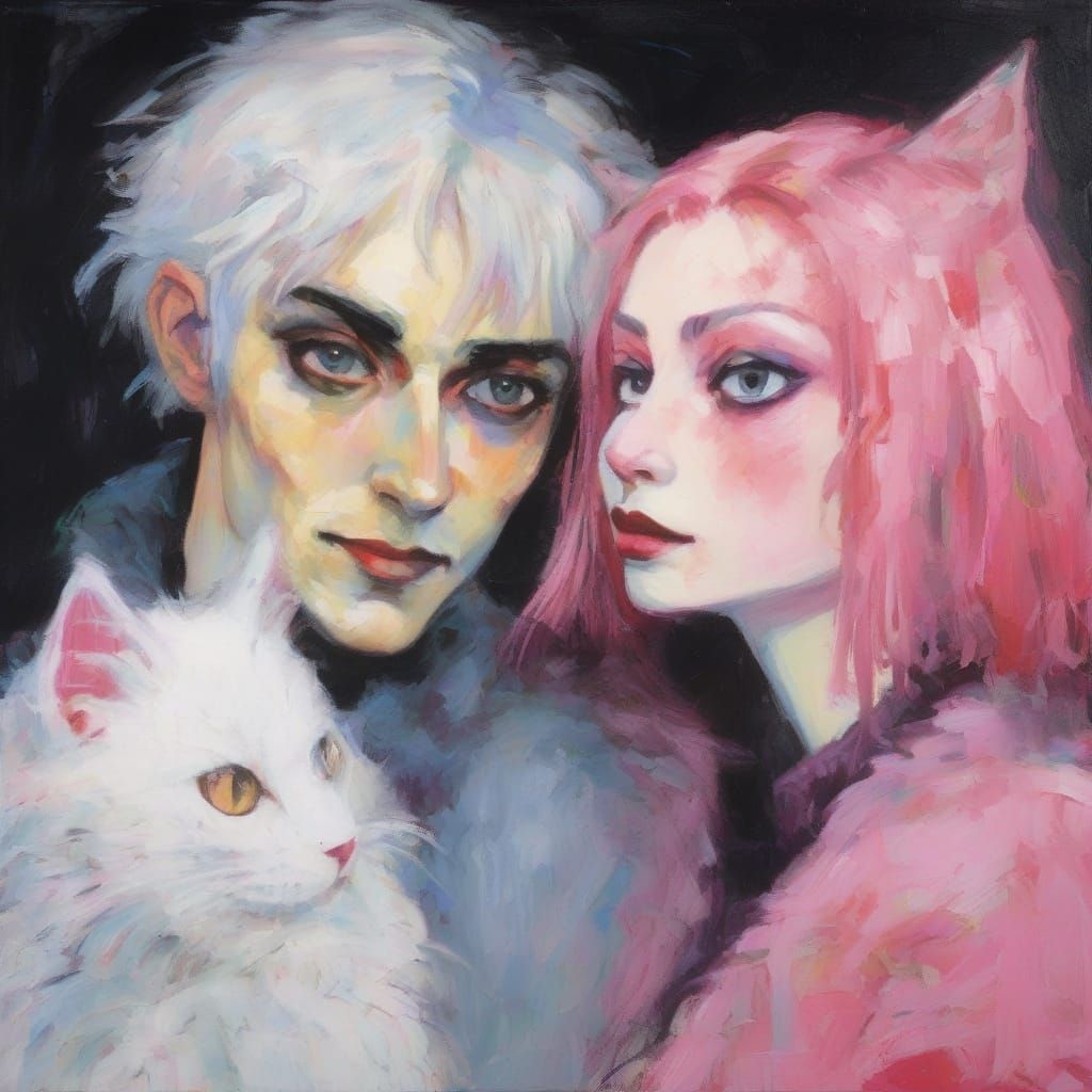 Kawaii Vampire Cat Possession in Fauvist Anime Style