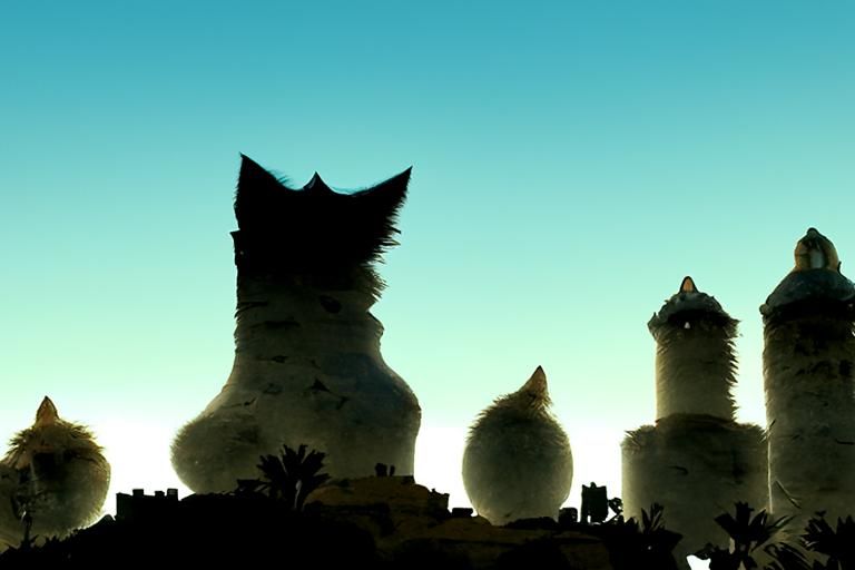 Cat Tower in Desert Town with Cat Woman