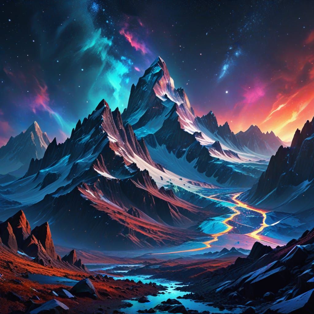 Icy Peaks and Nebulae: Sci-Fi Mountain Range