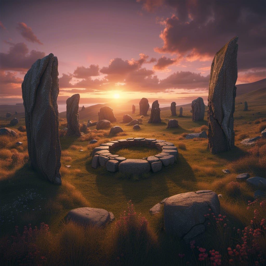 Magical Stone Circle at Dusk: Detailed Matte Painting