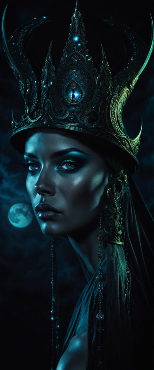 Evil Shadow Mage Queen in a Gothic Landscape