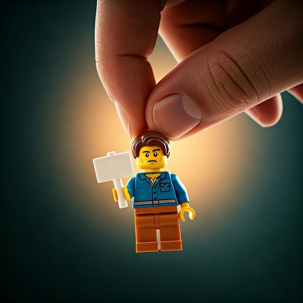 Miniature Protester Levitated by Colossal Hand