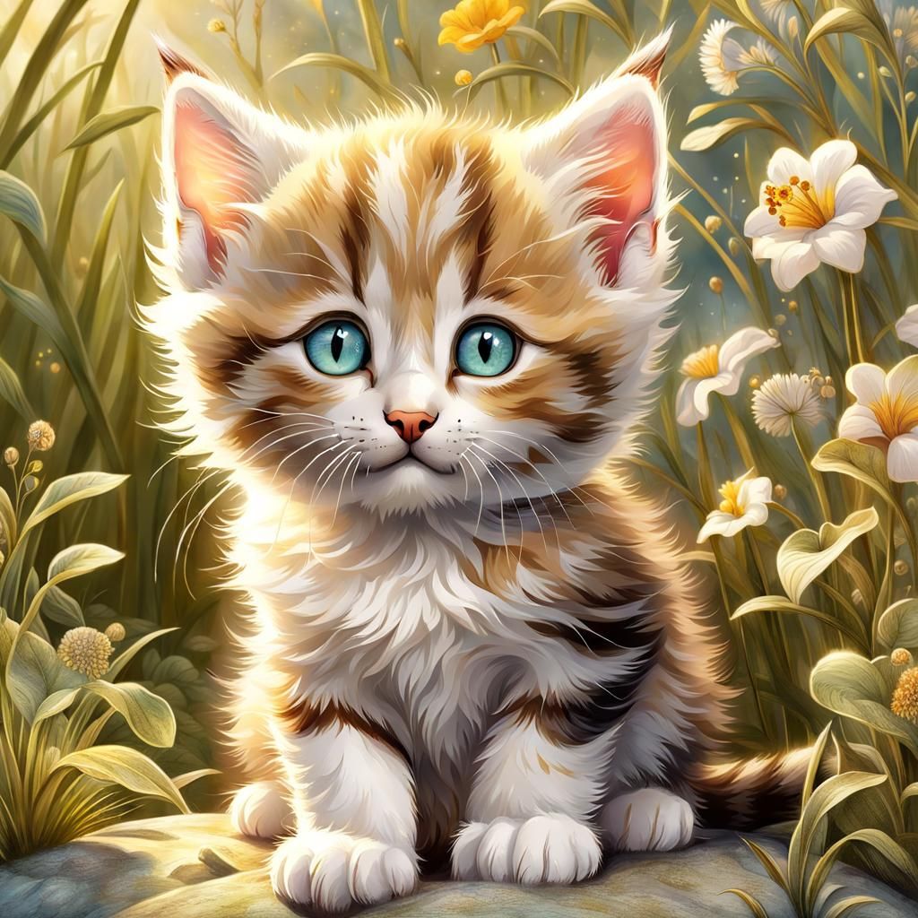 Adorable Kitten in the Wild: A Detailed Illustration