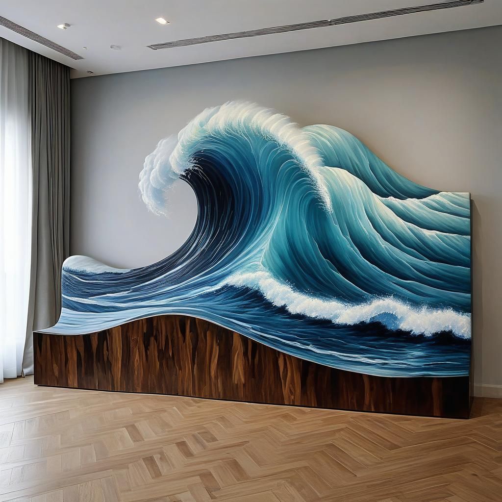 Ocean Wave Sofa: Hyperrealistic Surrealist Painting