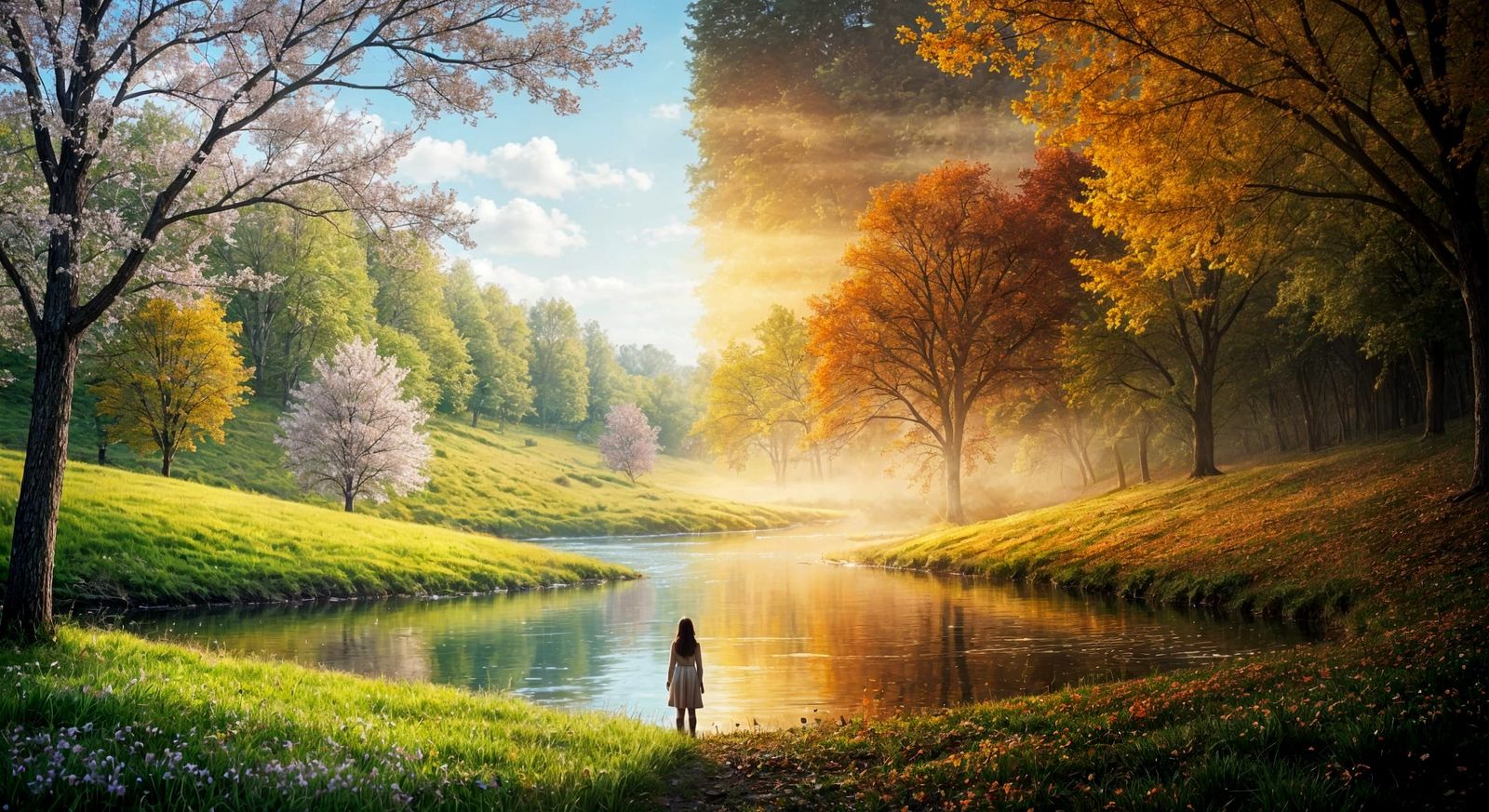 Surreal Autumn and Spring Landscape