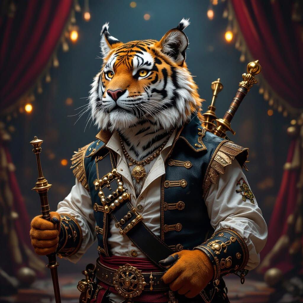 Tiger Pirate with Dreadlocks in Magical Realism Style