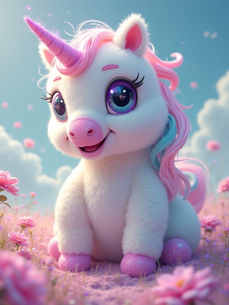 Surreal Unicorn with Glittering Fur and Twisted Peppermint H...