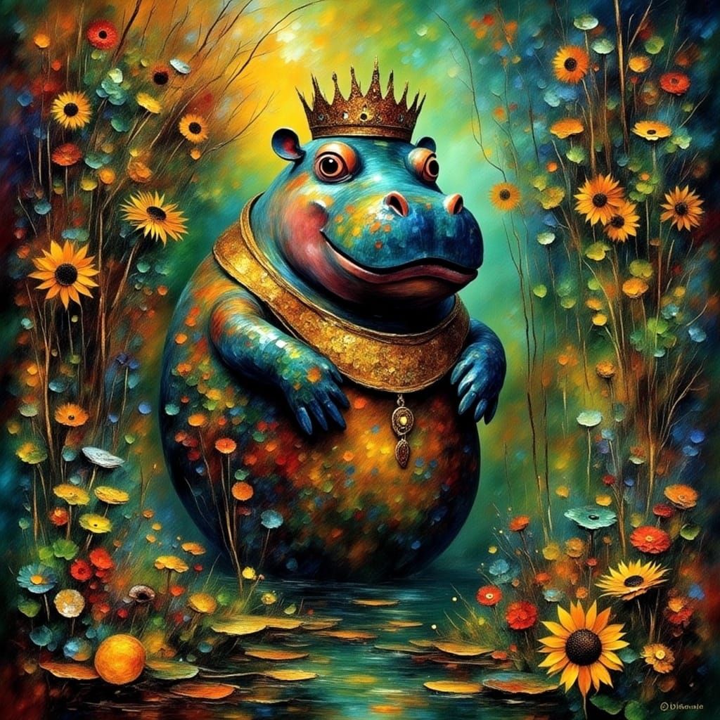 Surreal King Hippo Emerging from a Rough Diamond Landscape