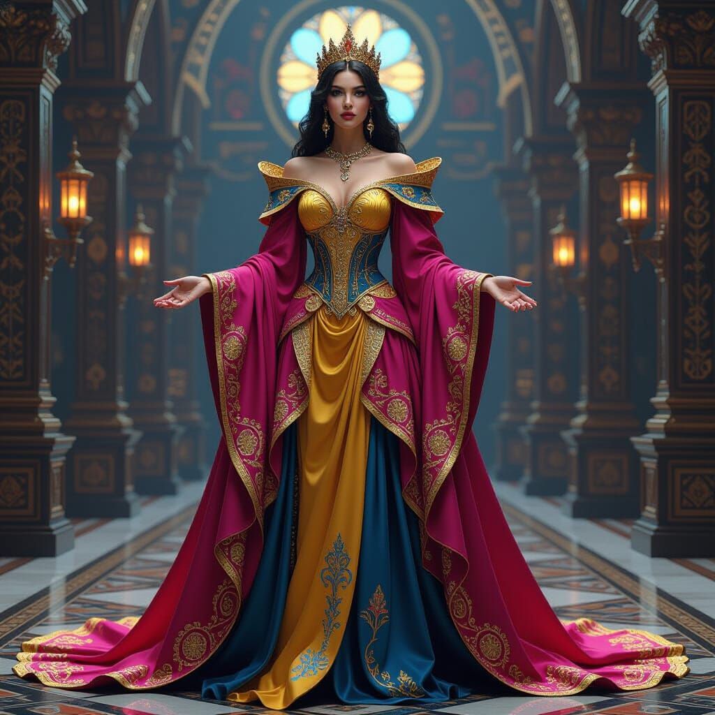 Majestic Queen in Ornate Gown, Art Nouveau Style