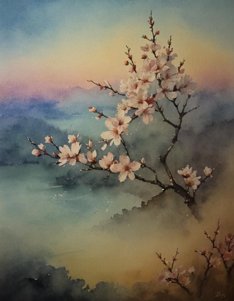Watercolor Cherry Blossoms in Bloom