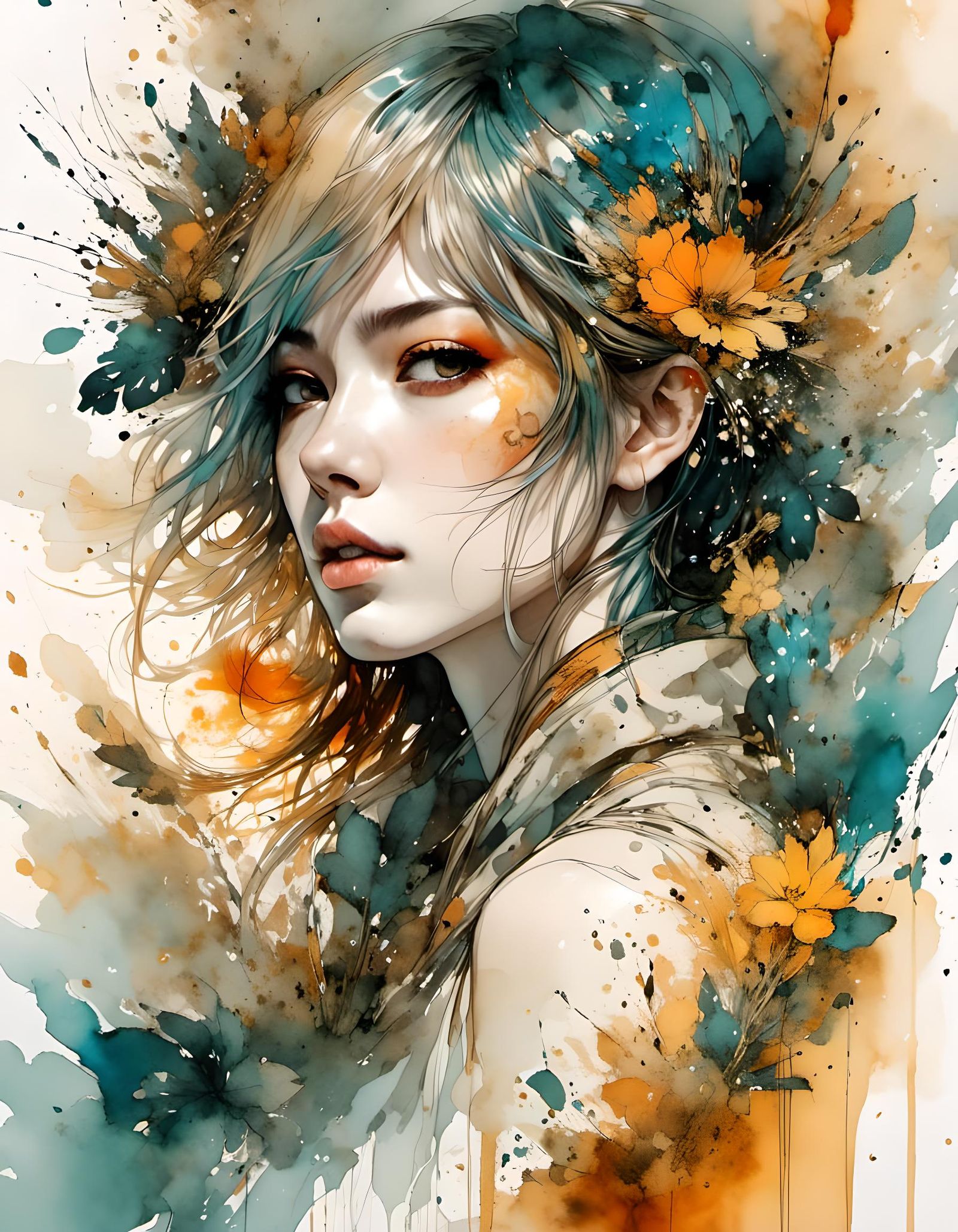 Anime Realism Landscape with Girl in Garden