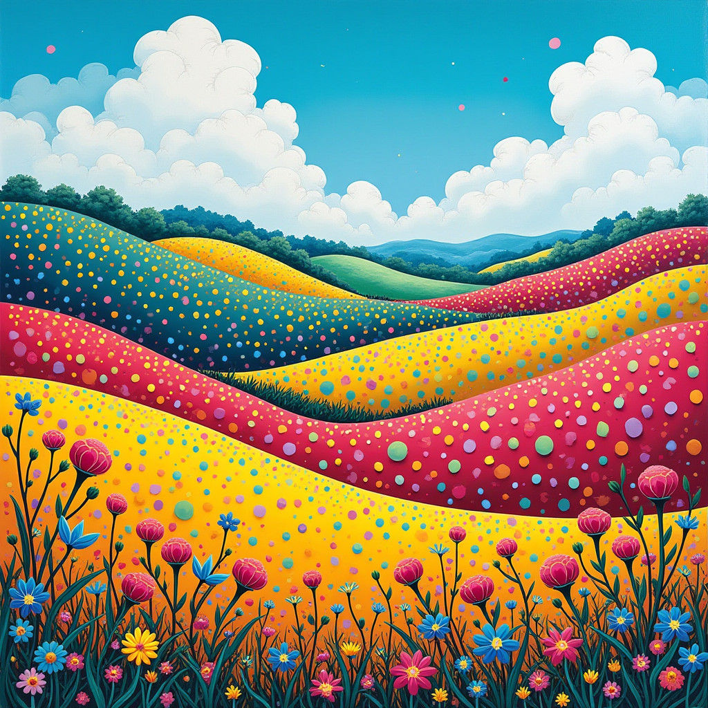 Polka Dot Farm Landscape in Pop Art Style