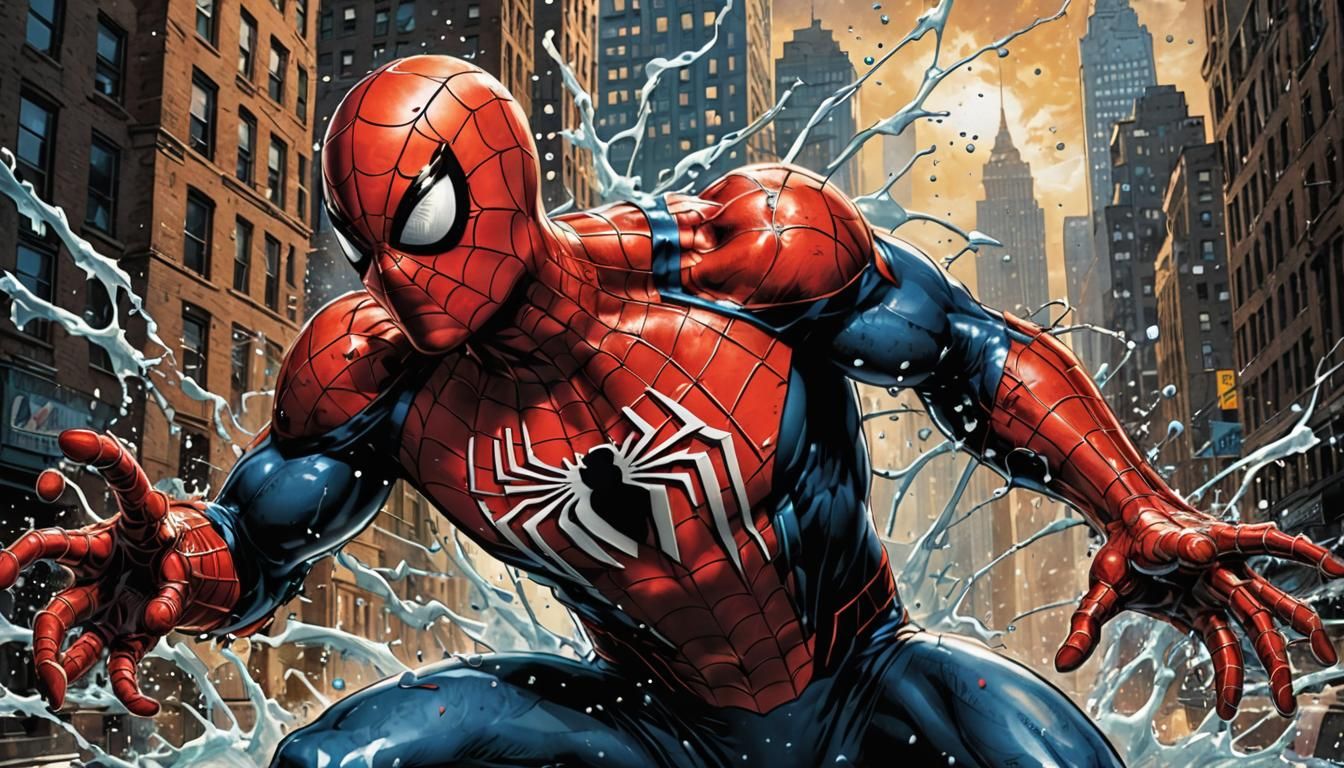 Spiderman Rhino in Hyperdetailed Watercolor Comic Art