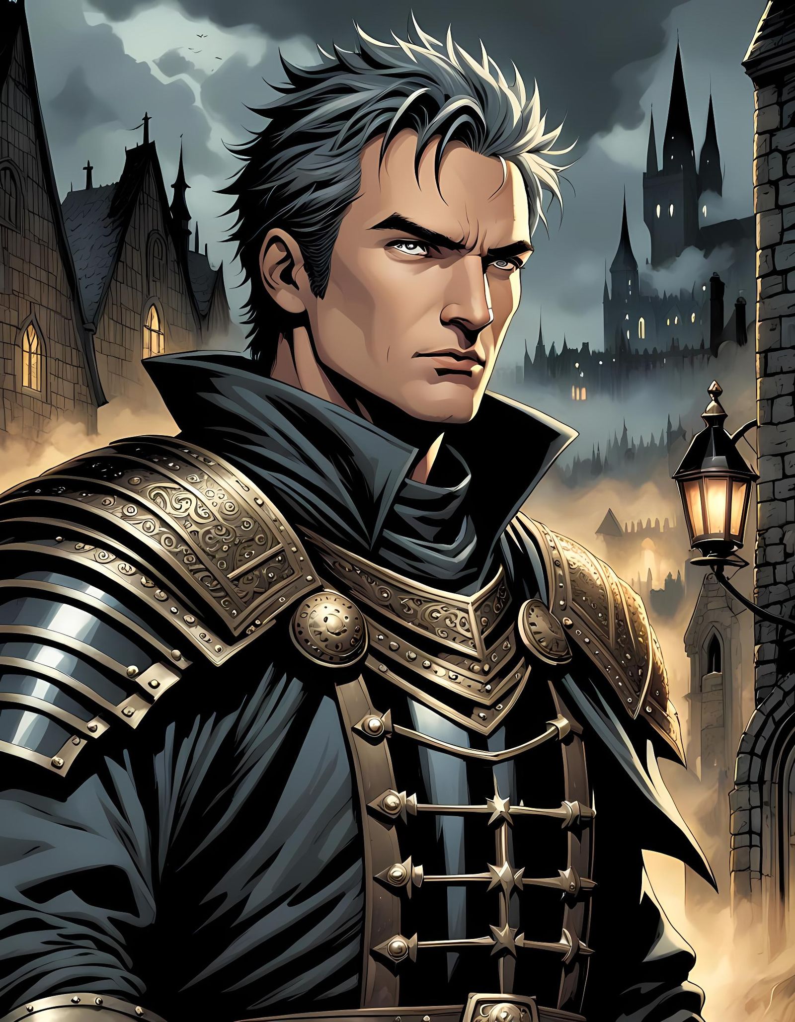 Medieval Fantasy Soldier in Comic Book Art Style