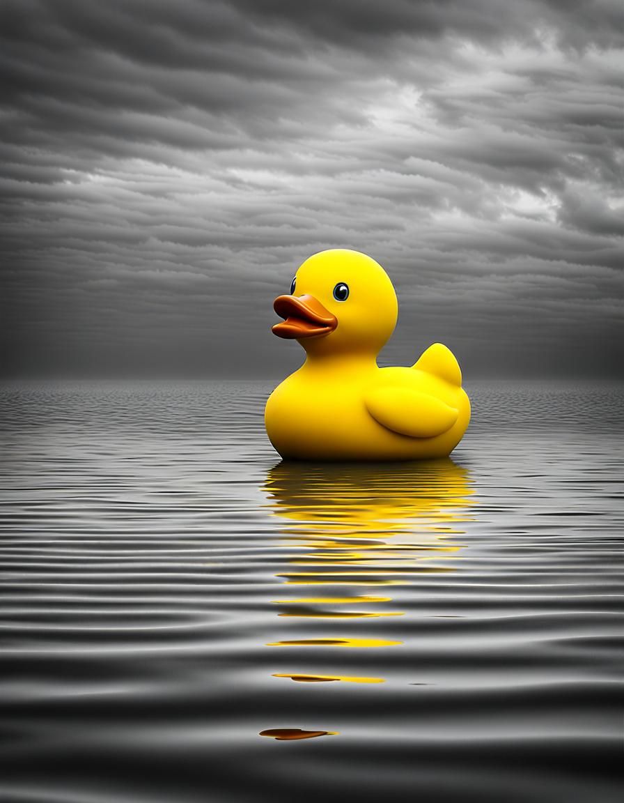 Yellow Duck in Grayscale Ocean: Fantasy Concept Art