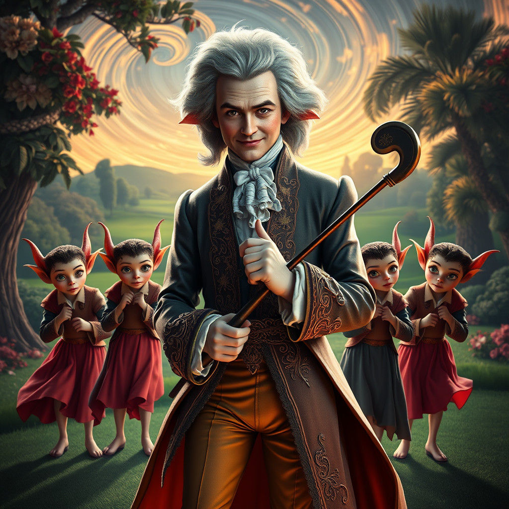 Mozart Plays Golf with Elves, Art Nouveau Style