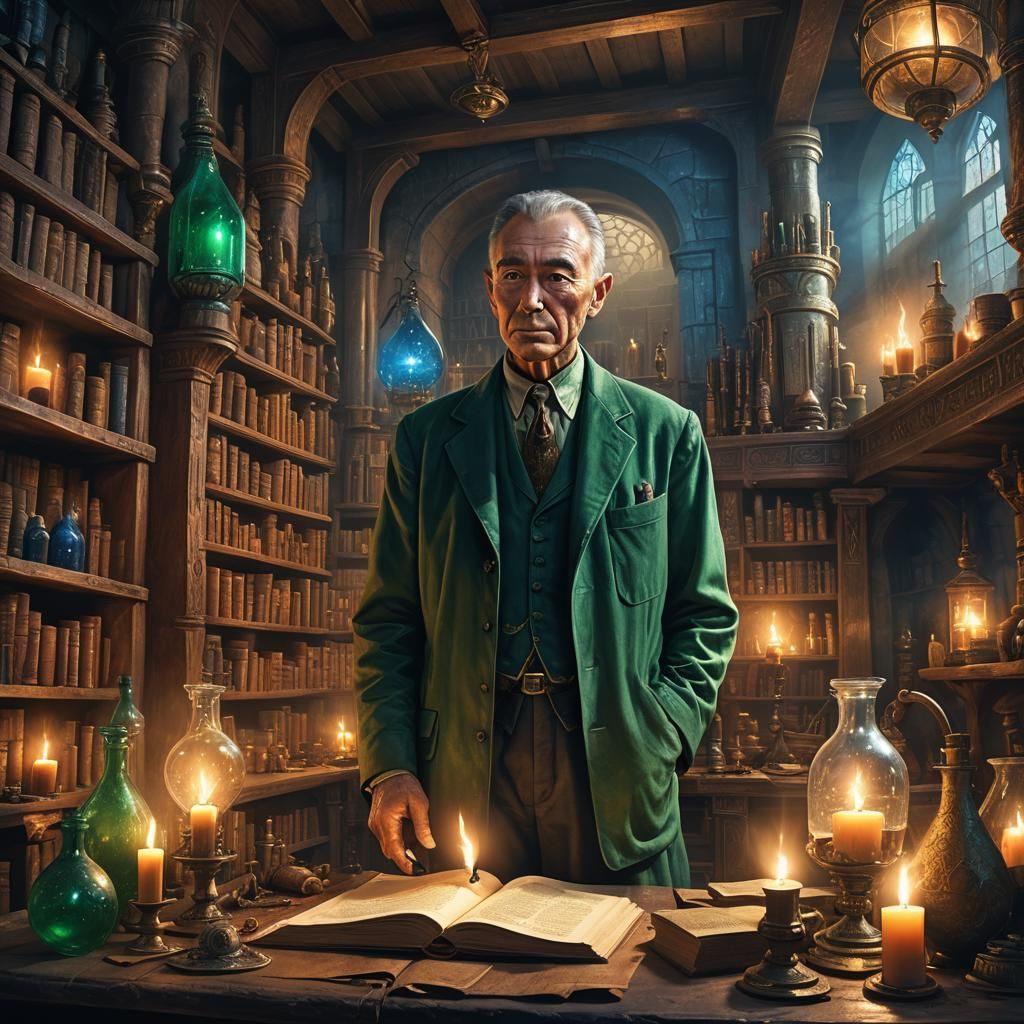Oppenheimer in Mystical Laboratory: Fantasy Concept Art