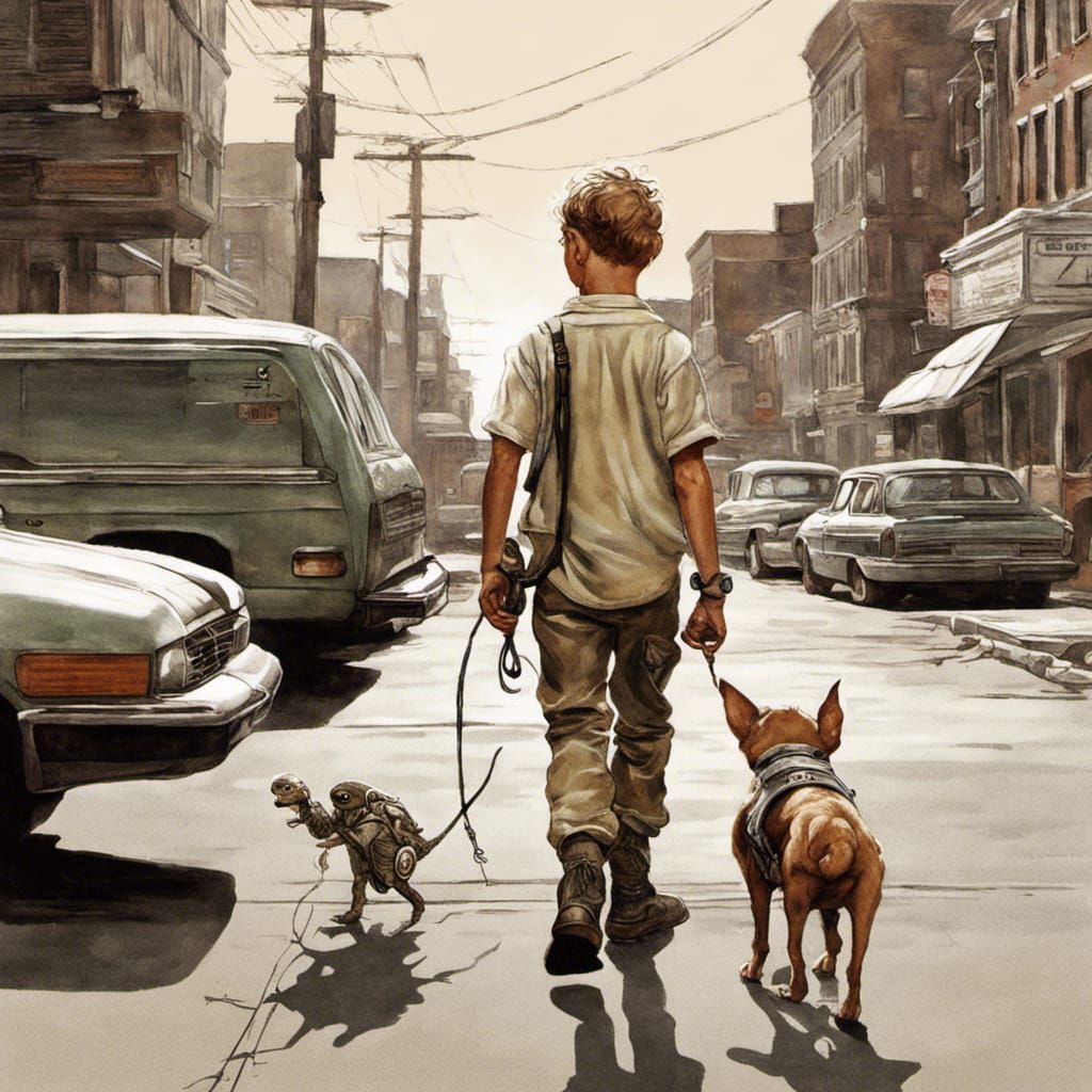 Boy Walks Alien in Rockwell-Inspired Digital Art