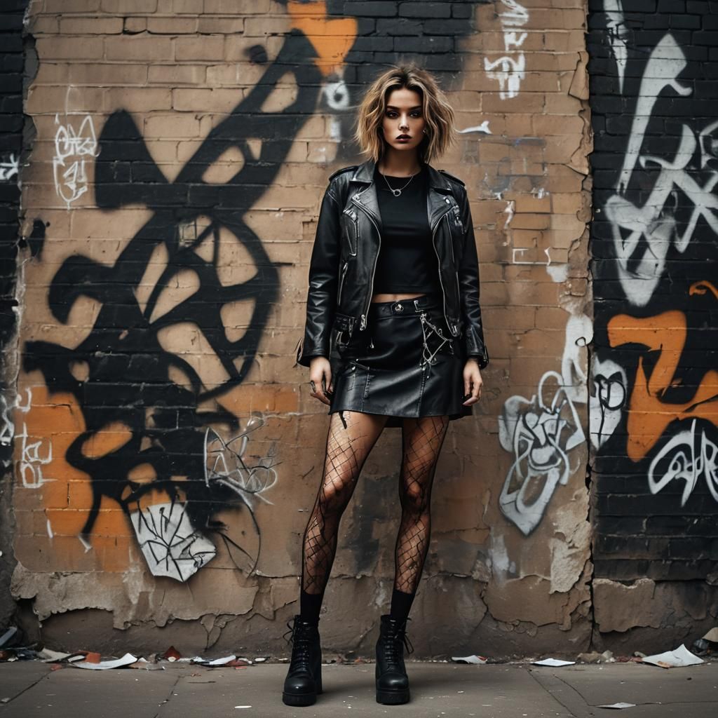 Urban Grunge: Young Woman in Mini Skirt Portrait
