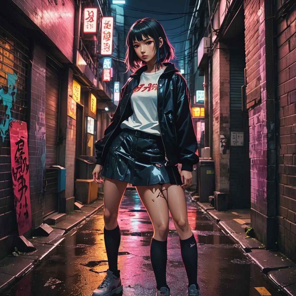 Anime Portrait of a Delinquent Girl in Alleyway