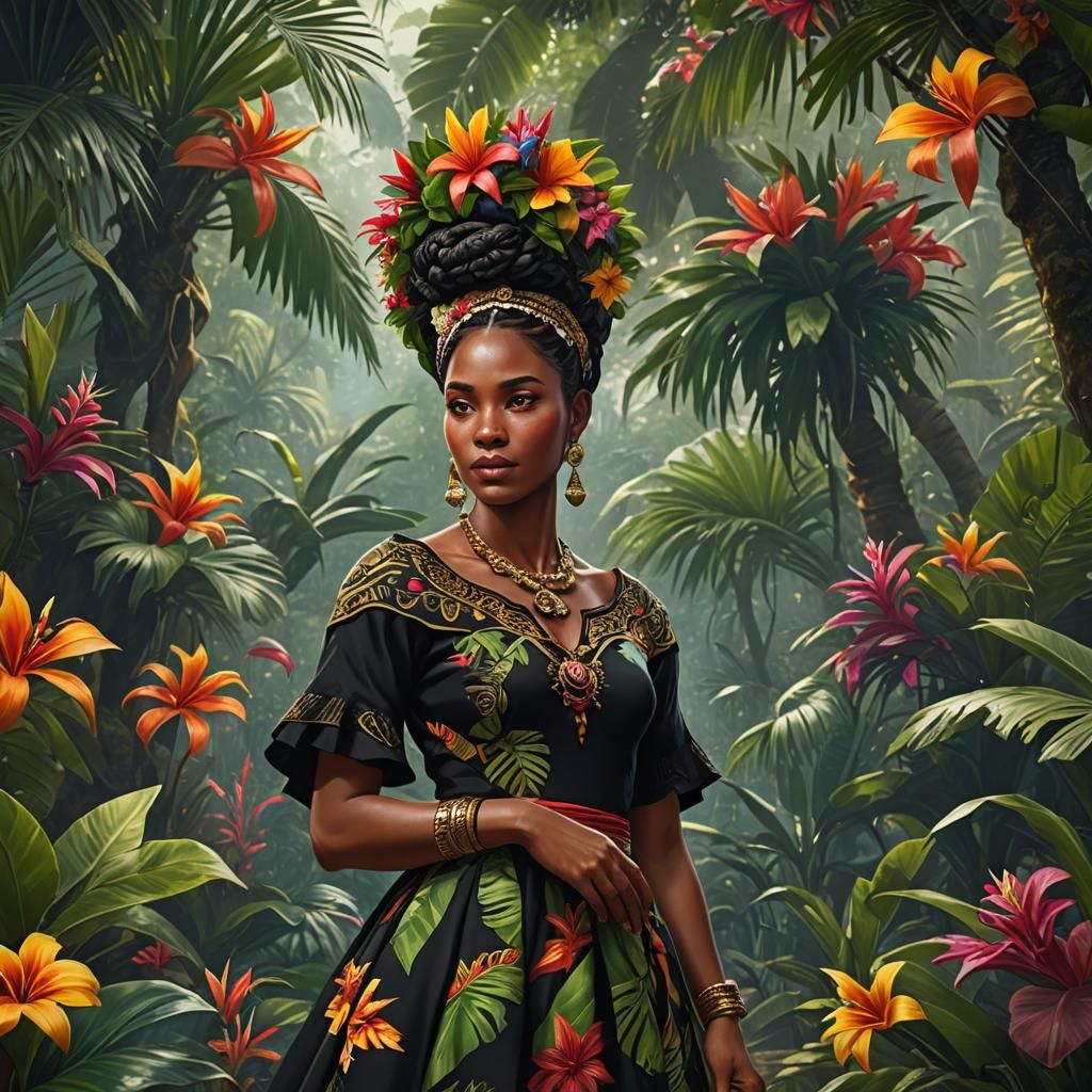 Guadeloupean Woman in Traditional Dress: Fantasy Art