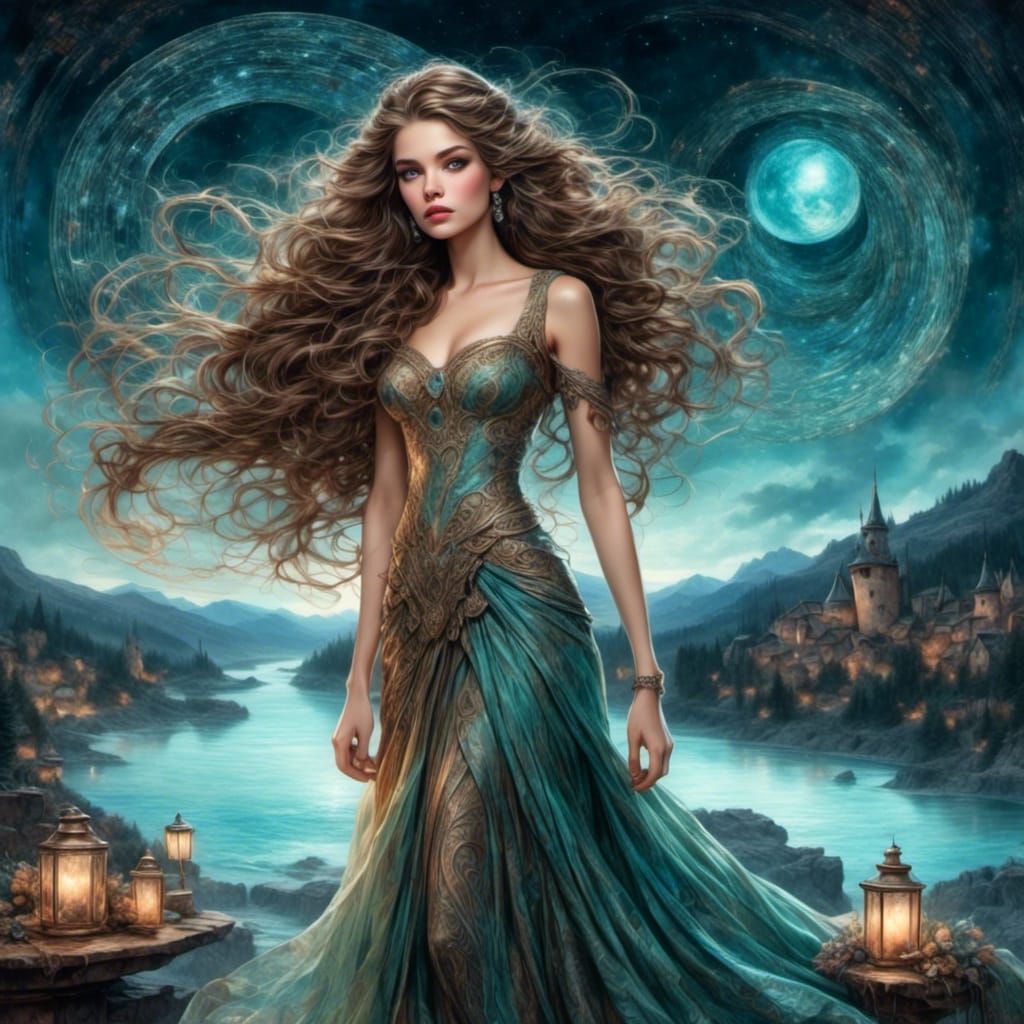 Beautiful Witch with Tendril Curls and Ethereal Mist
