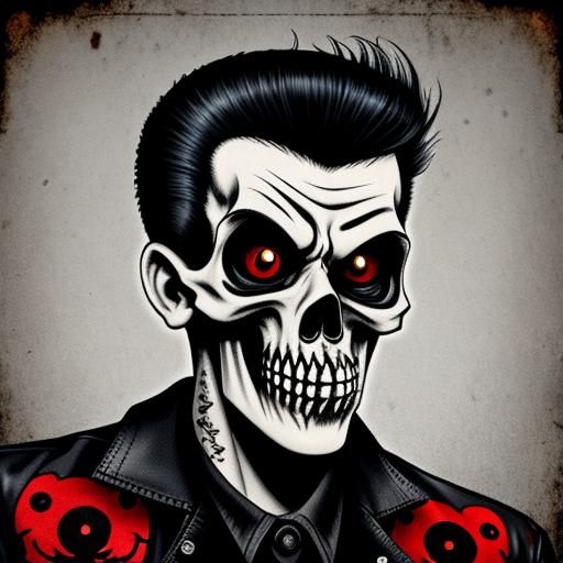 Psychobilly Punk Skull Monster in Retro Horror Style