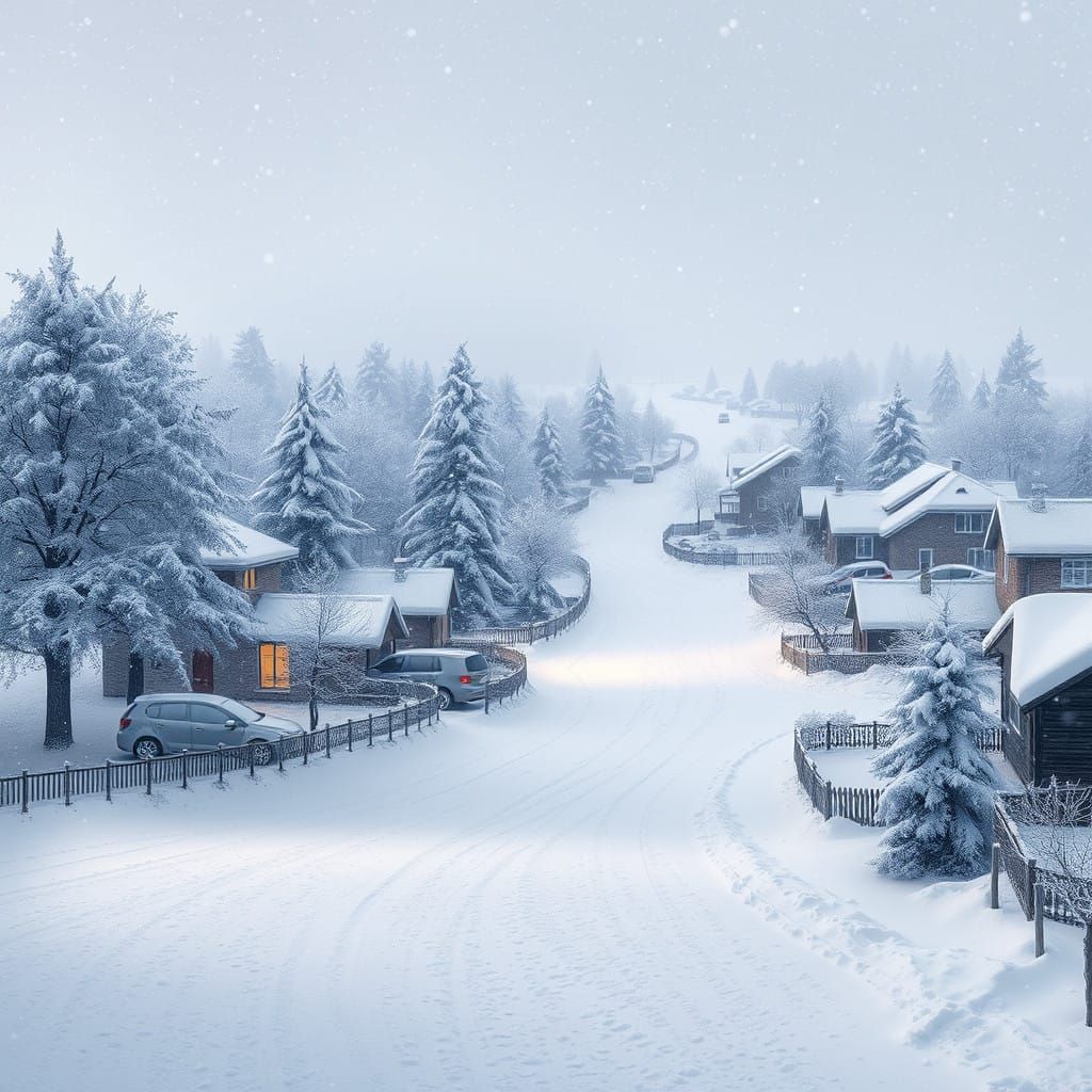 Serenely Snow-Encrusted Village Basks in Soft, Romantic Ligh...