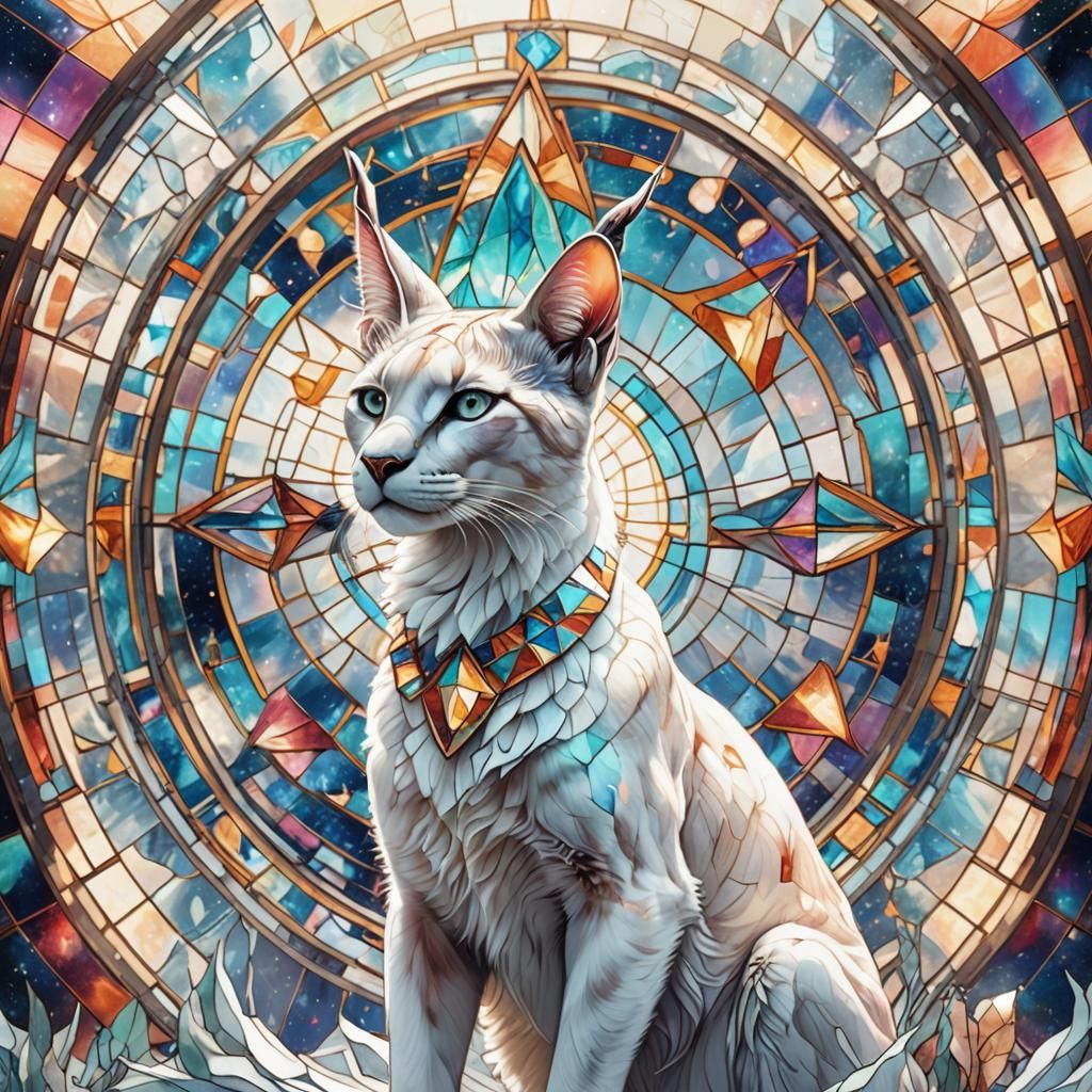 Caracal in Stained Glass Crown, Cosmic Illustration