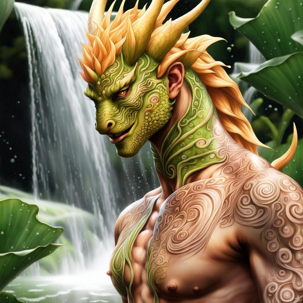 DMT Chakra Henna Dragon Man in Ethereal Landscape