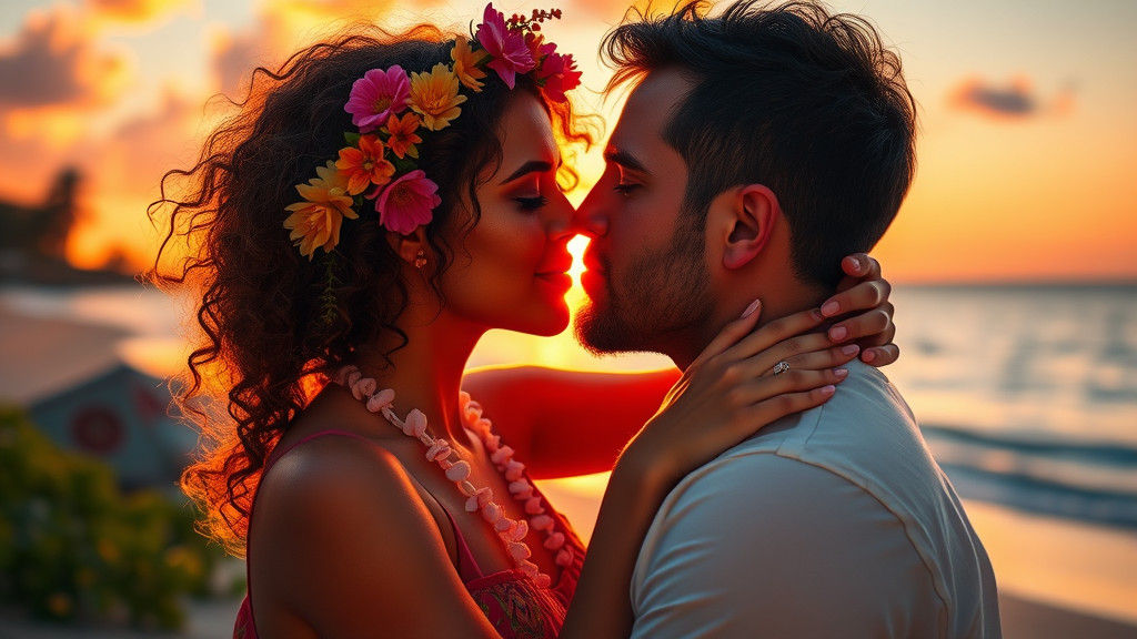 Romantic Kiss at Sunset: A Pre-Raphaelite Vision