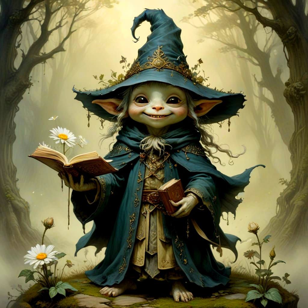 Mossy-Toned Minuscule Daisy in Whimsical Cloak