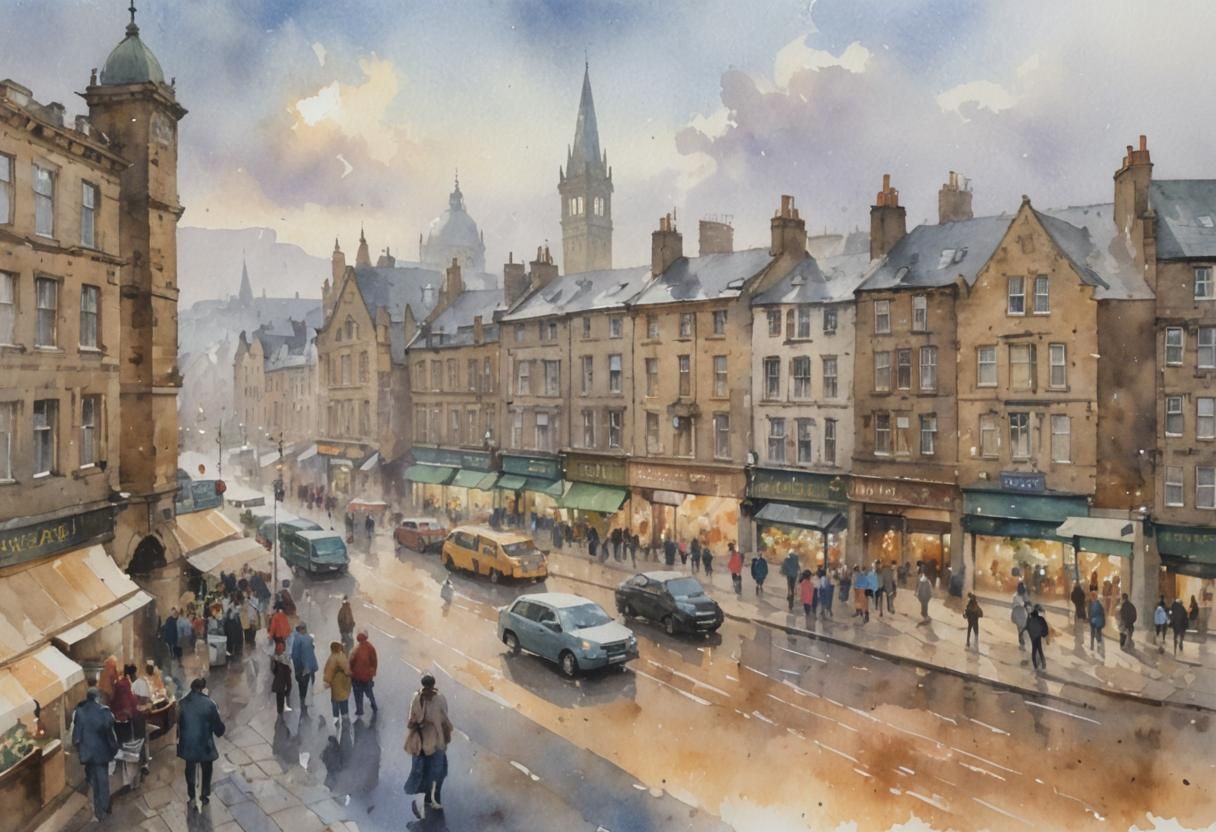 Impressionist Leeds Market Scene in Watercolor Style