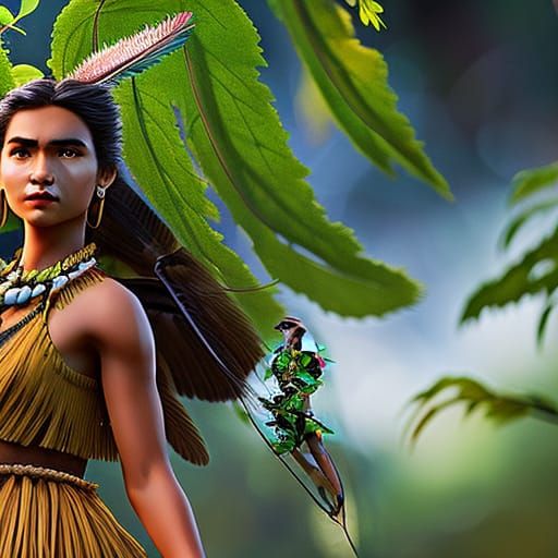 Brave Native American Girl with Dragonfly Wings