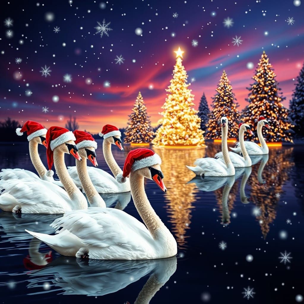 Magical Christmas Swans in Maximalist Style with Sparkling S...