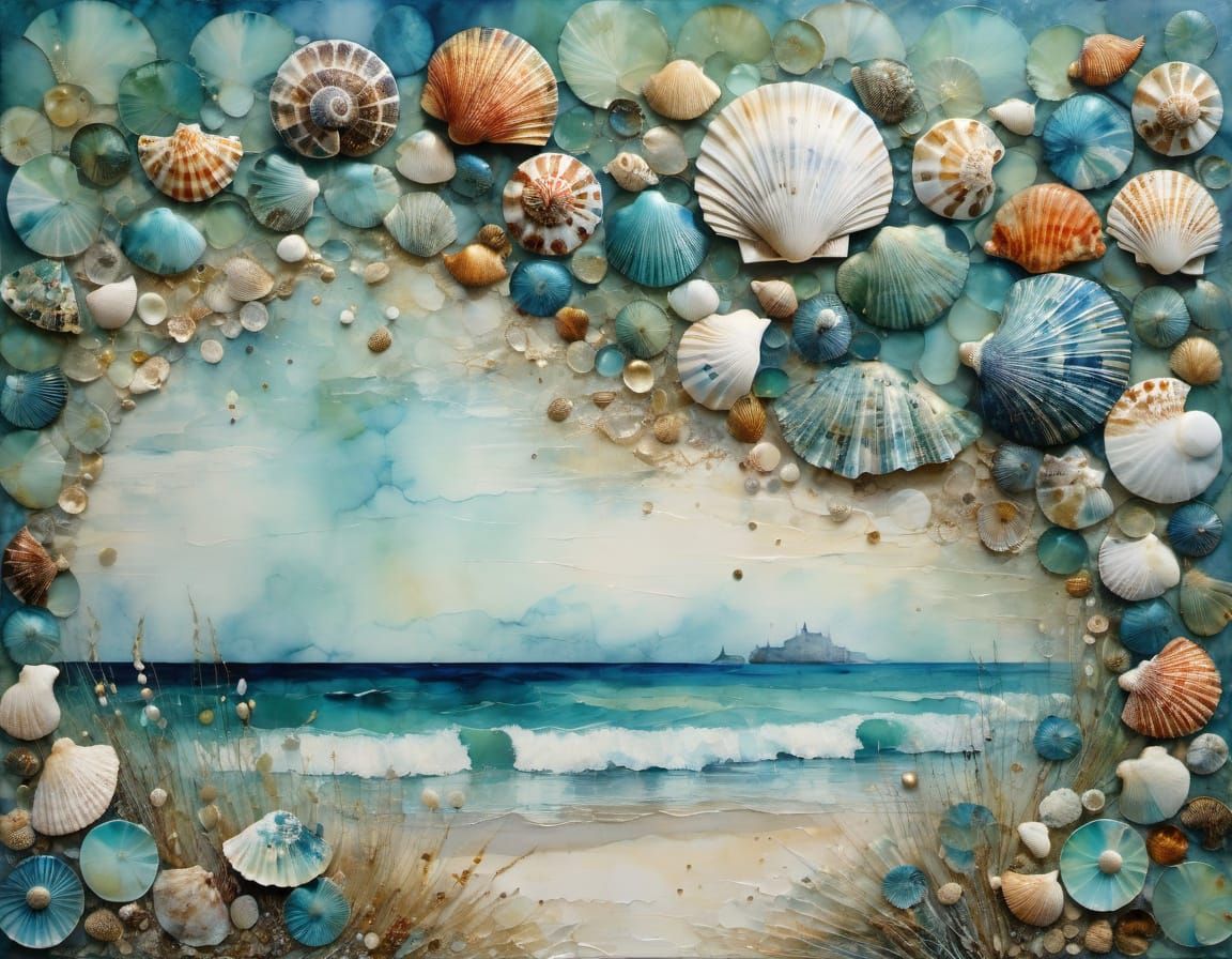 Intricately Detailed Sea Shell Masterpiece in Vibrant Encaus...