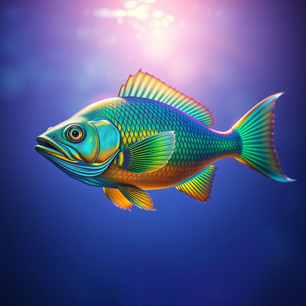 Iridescent Green Fish in Electric Blue Halo